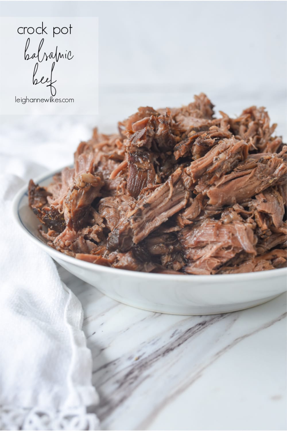 white bowl of balsamic roast beef