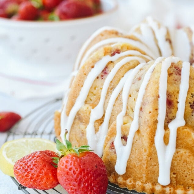 side view of strawberry cake
