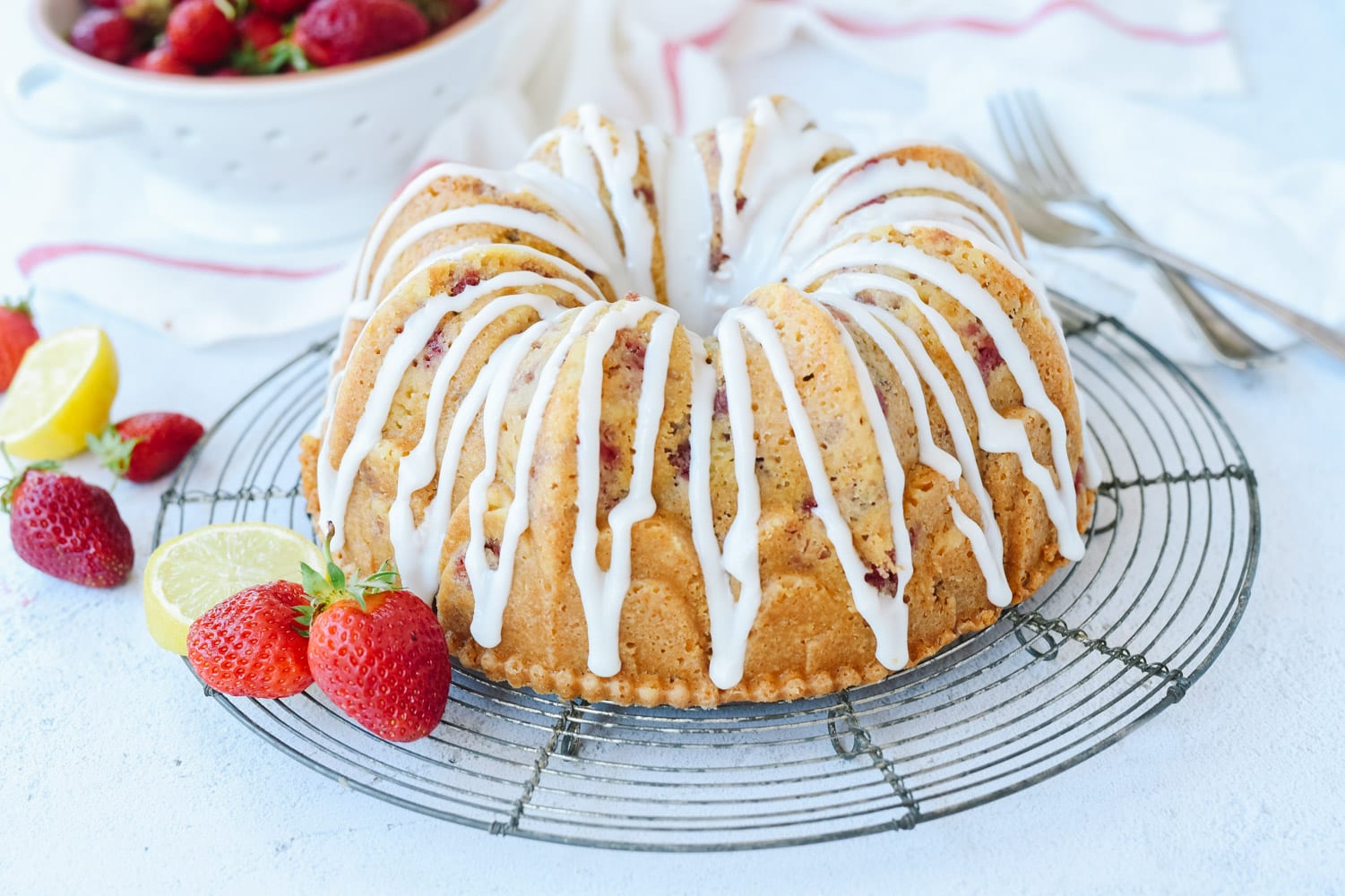 Lemon Strawberry Sour Cream Cake