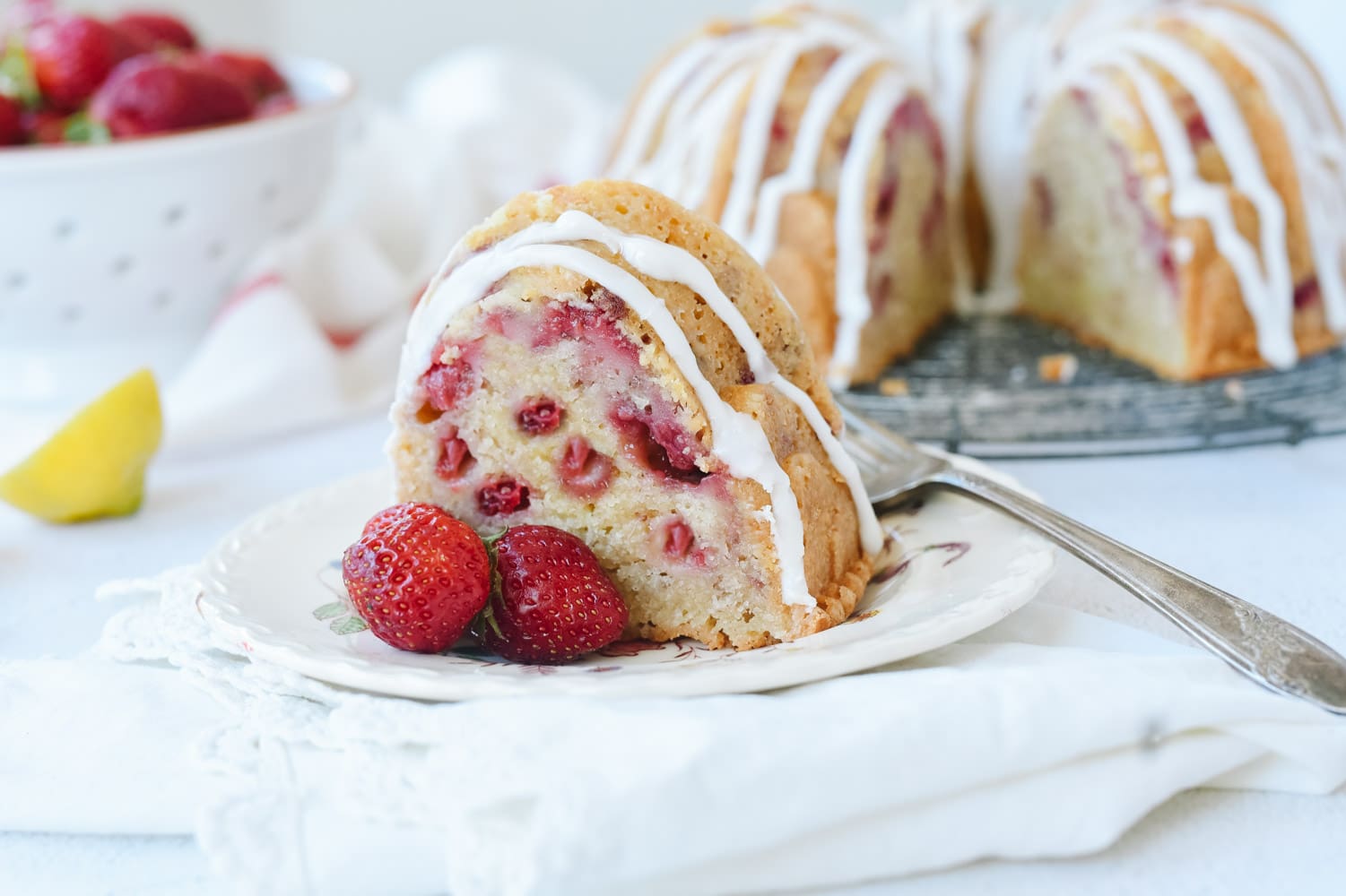 A slice of Strawberry Sour Cream Cake