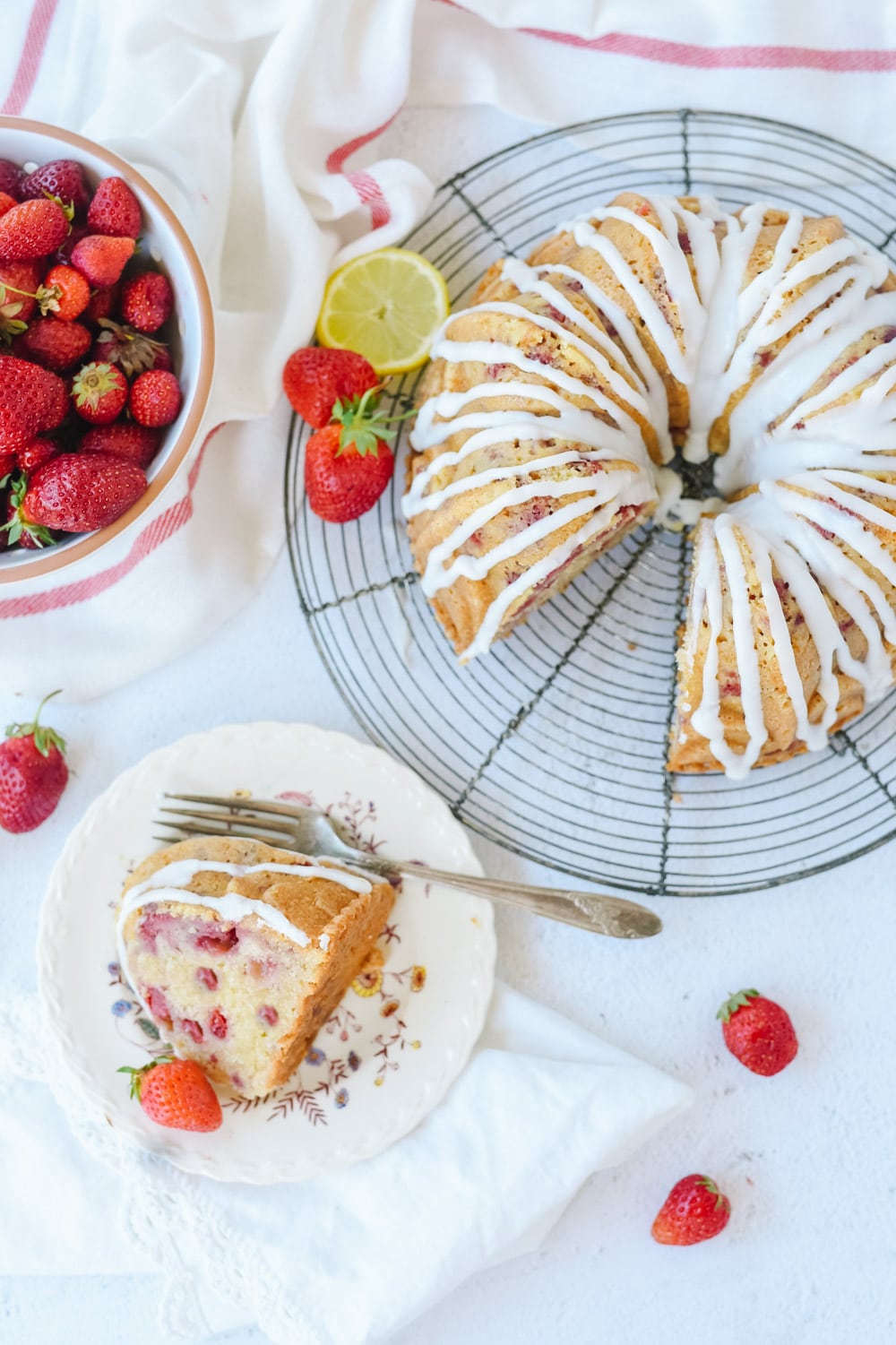 overhead shot of strawberry cake