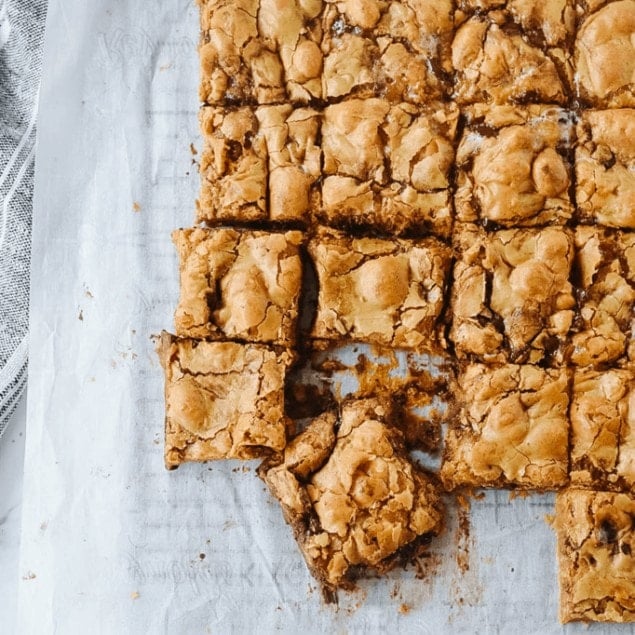 Squares of butterscotch brownies