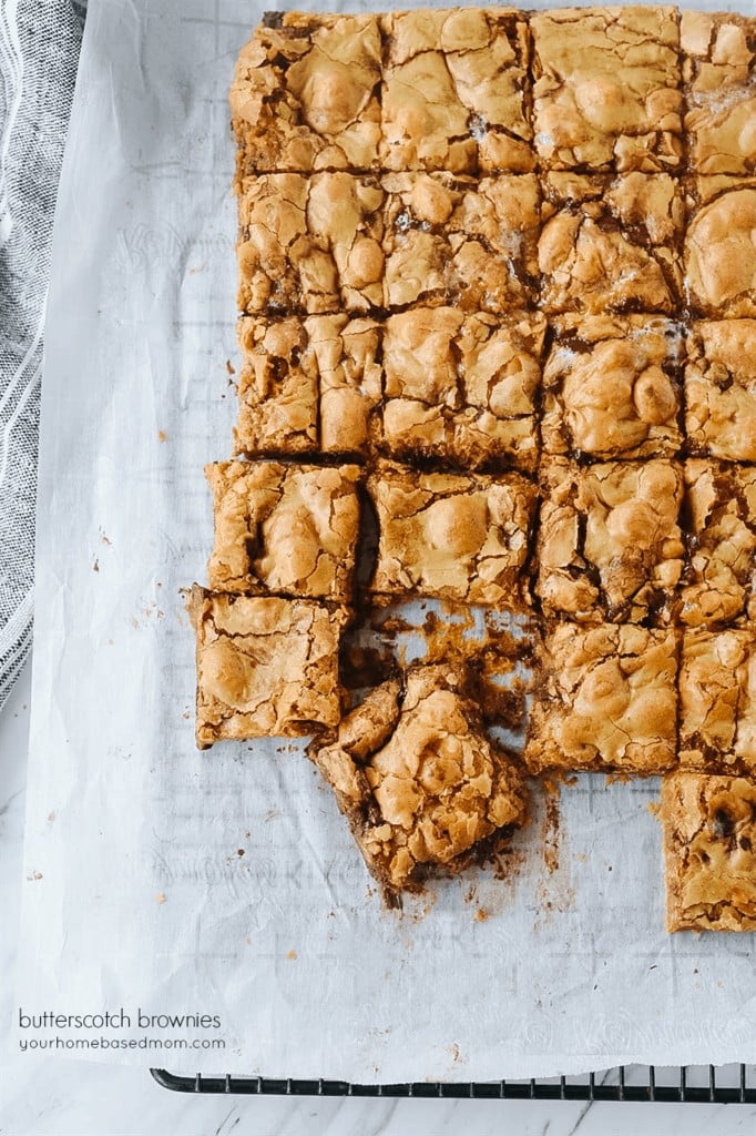 Butterscotch brownies on a cooling rack