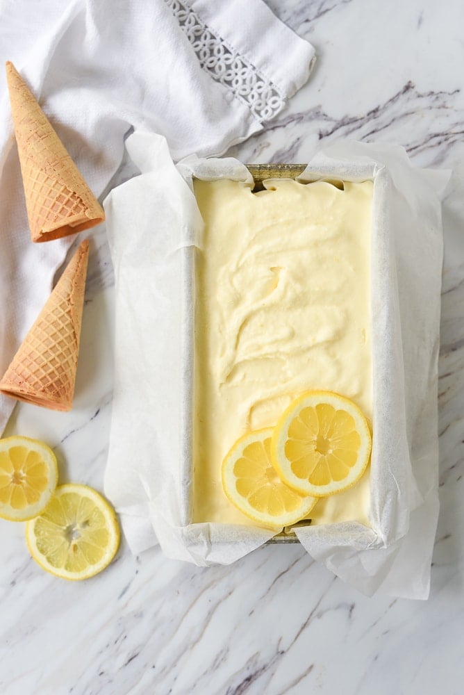 lemon ice cream in a pan