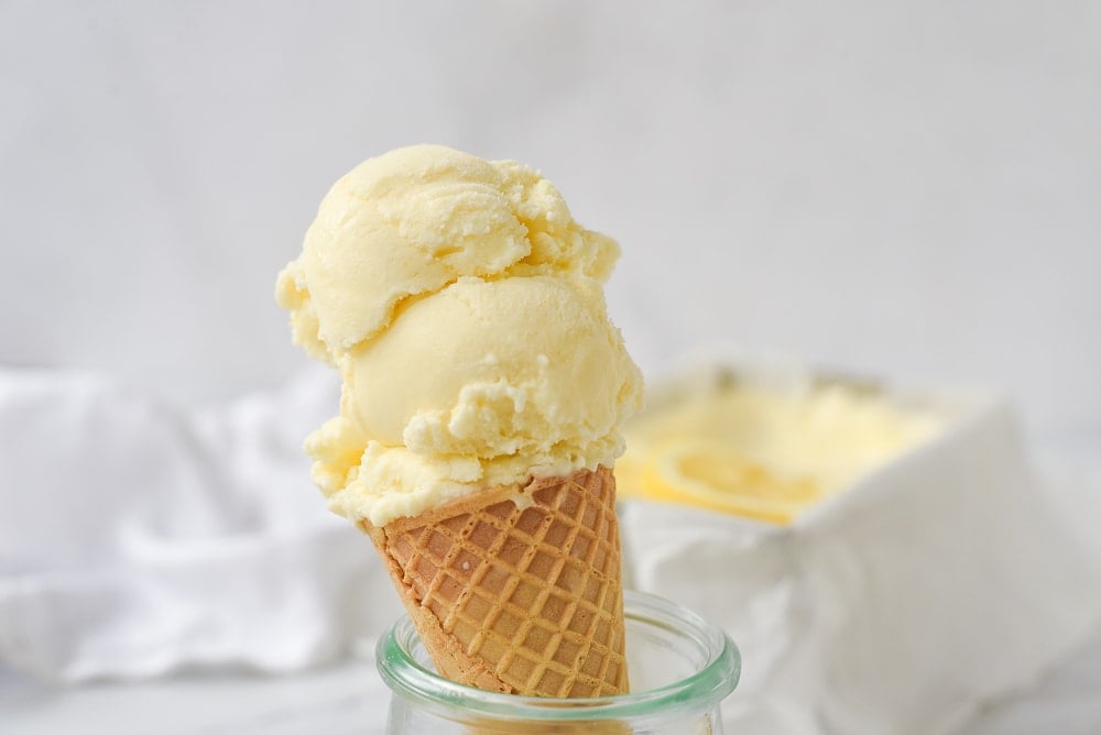 two scoops of lemon ice cream