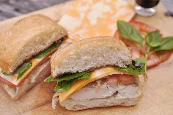 Chicken Caprese Sandwich cut in half