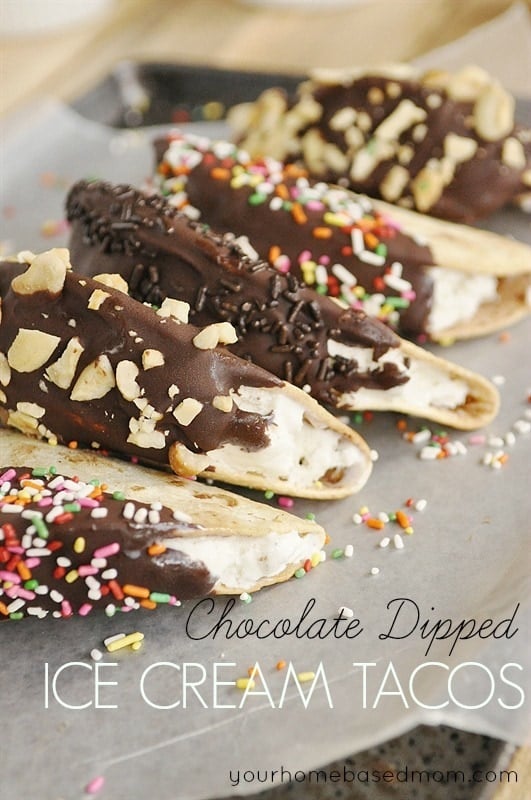 Ice Cream Tacos lined up on a baking sheet