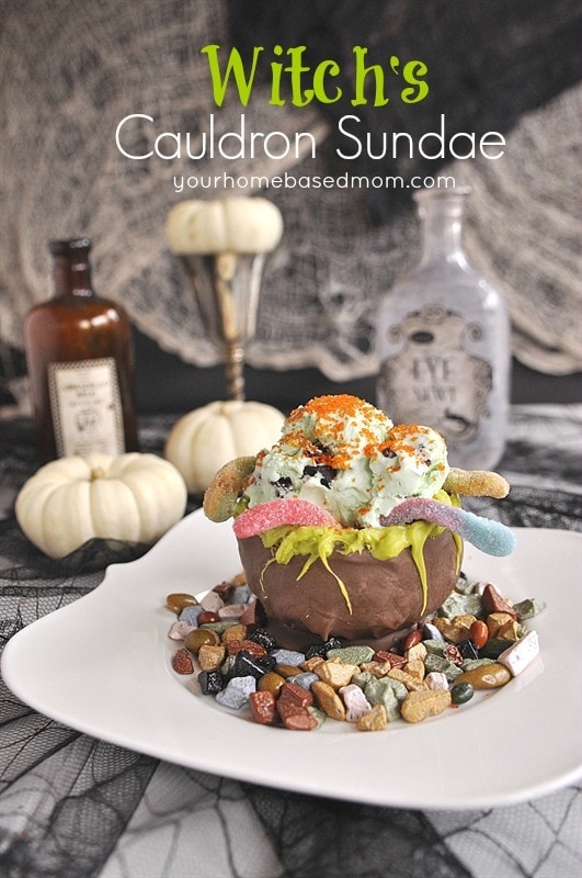 Chocolate Witch's Cauldron filled with ice cream
