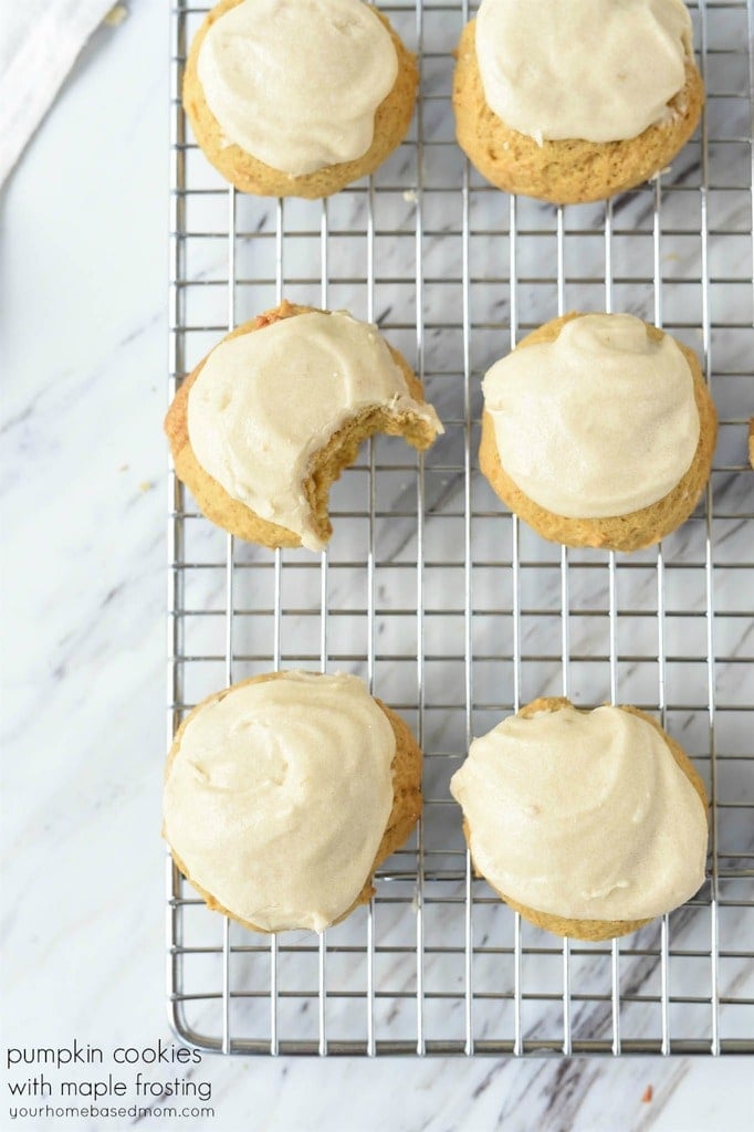 Pumpkin Cookies with Maple Frosting on a baking rack