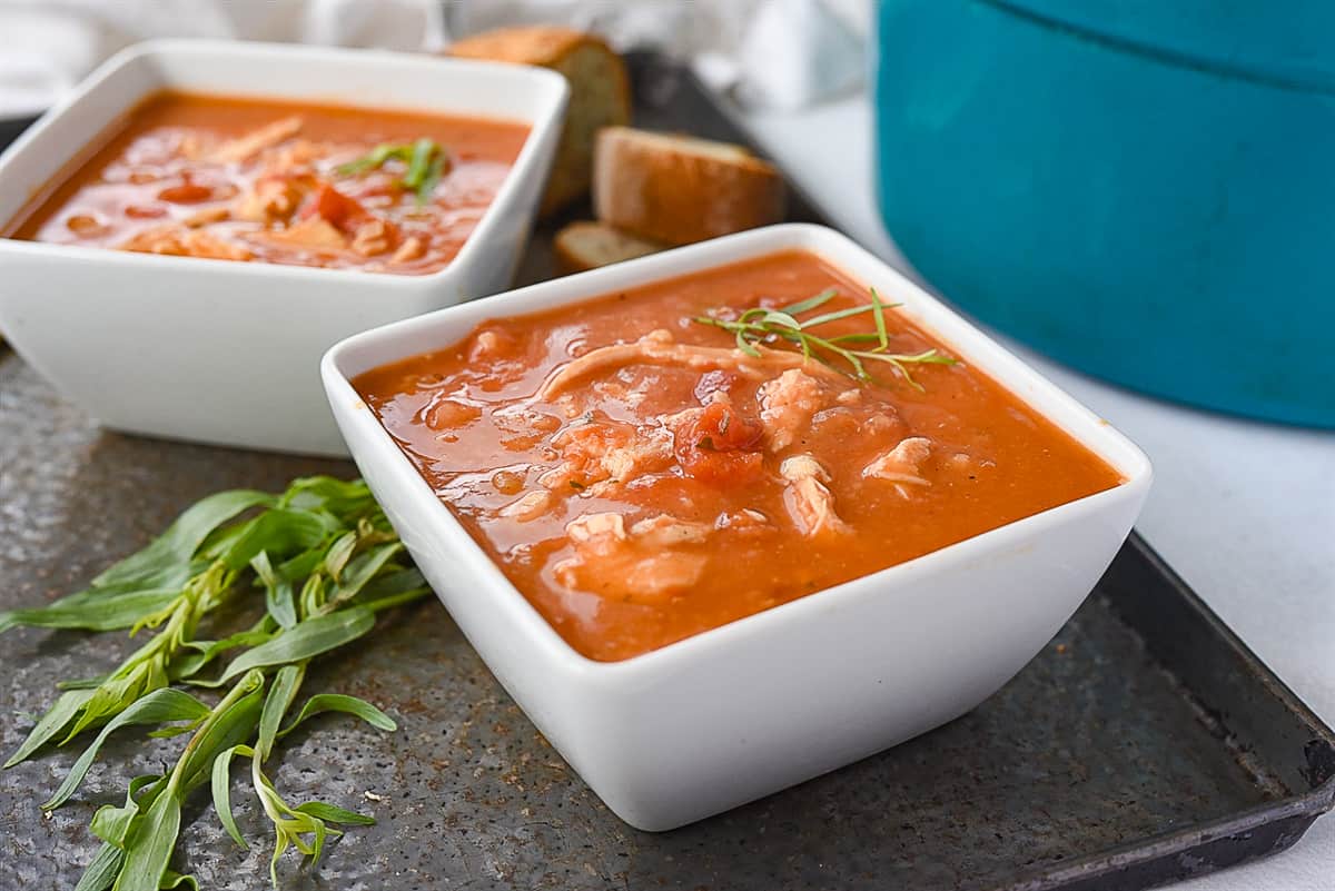 two bowls of chicken tarragon soup