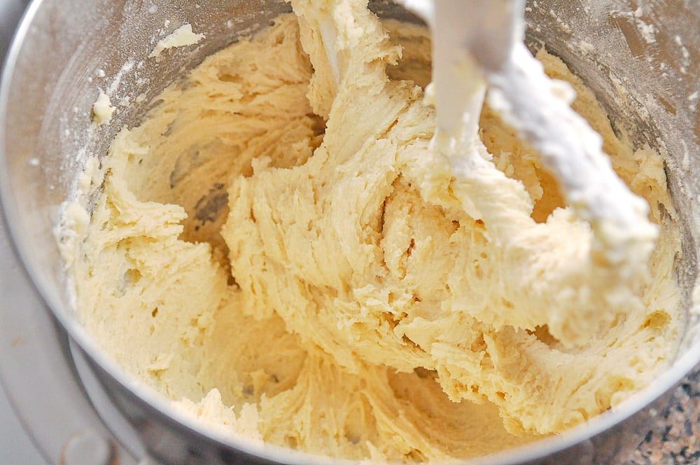 almond torte batter in mixer