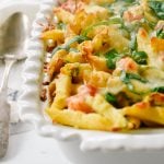 baked pasta in white dish
