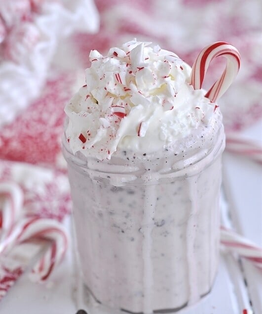 peppermint chocolate chip milkshake with whipped cream on top