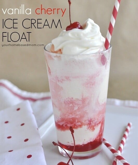 cherry float with whipped cream on top