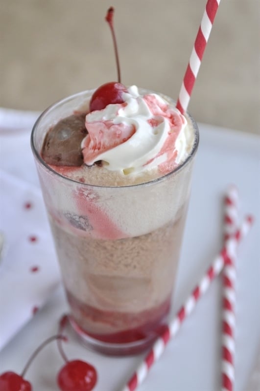 Vanilla Cherry and Chocolate Cherry Ice Cream Floats