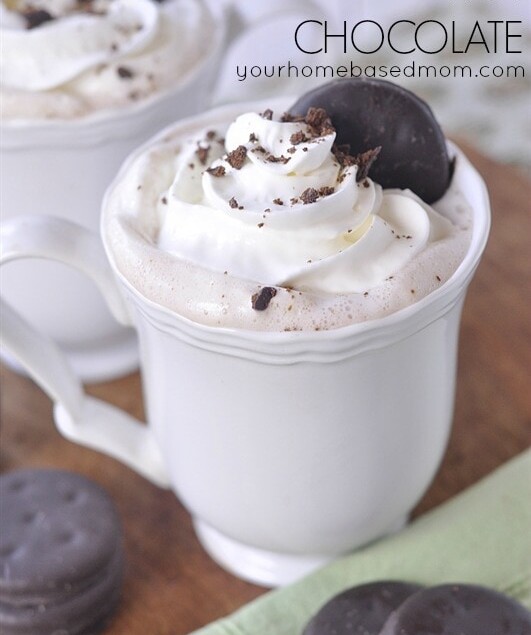 white mug of mint hot chocolate