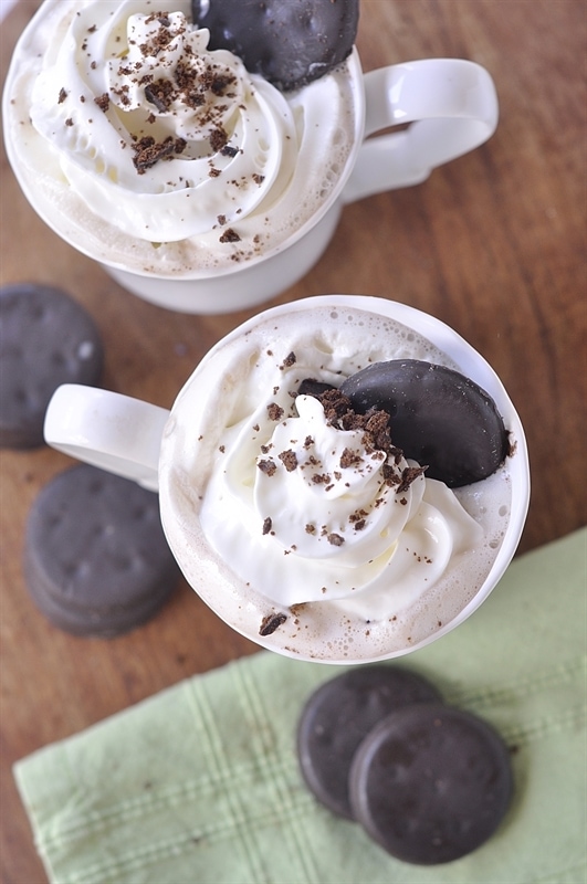 overhead shot of mint hot chocolate