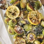 overhead shot of brussels sprouts on platter