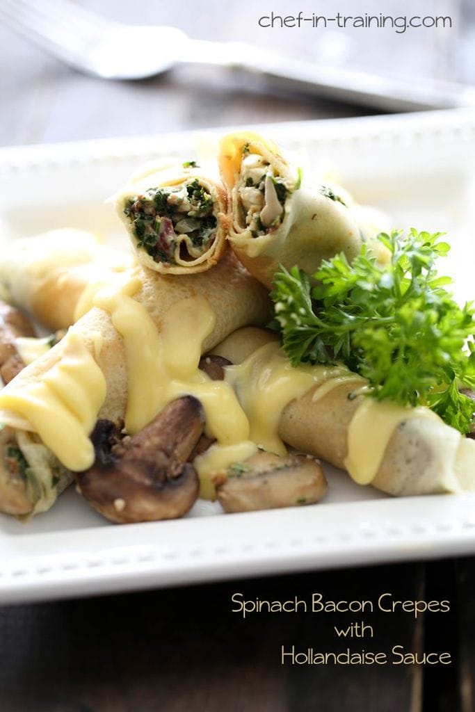 Spinach Bacon Crepes with Hollandaise Sauce