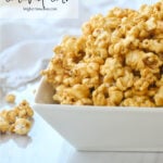 close up of a bowl of caramel corn