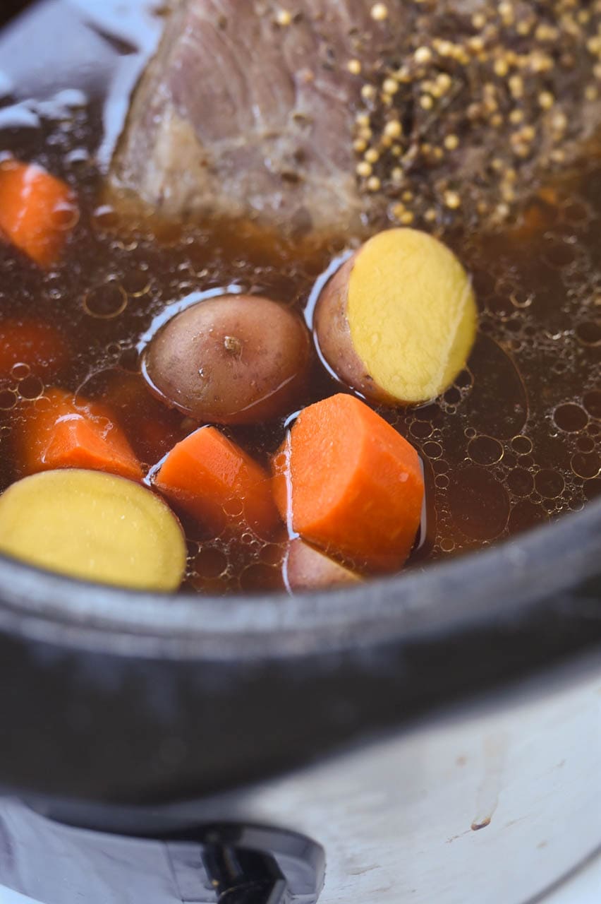 carrots and potatoes with corned beef