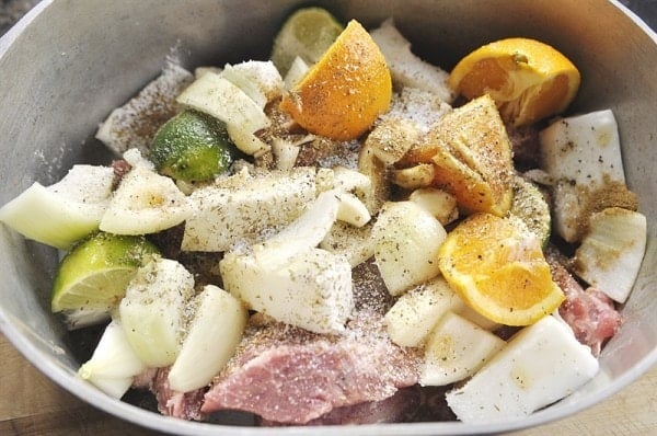 preparing pork carnitas