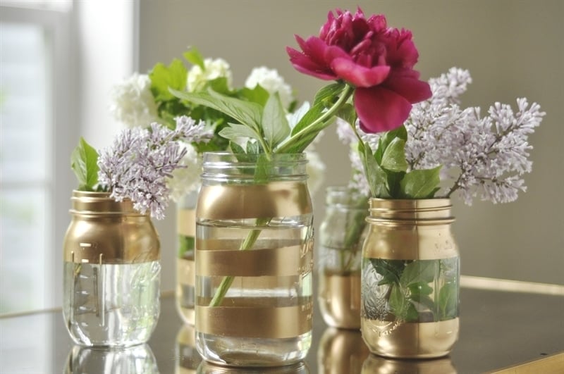 Gold Mason Jars {How to Paint Mason Jars} Leigh Anne Wilkes