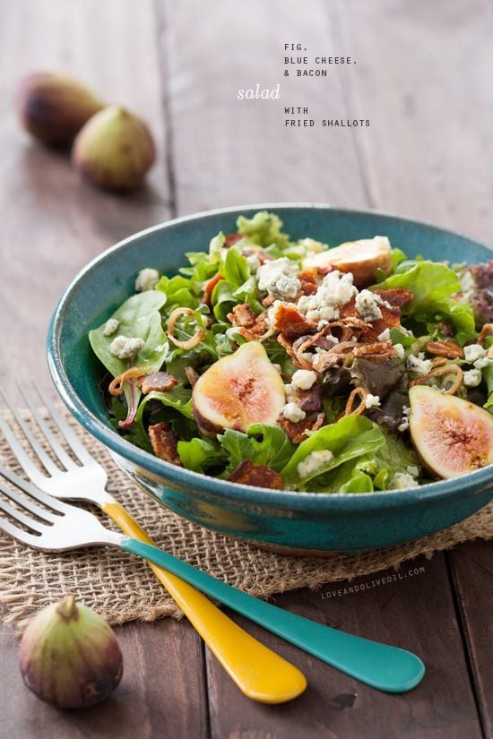 Fig, Blue Cheese, and Bacon Salad with Fried Shallots