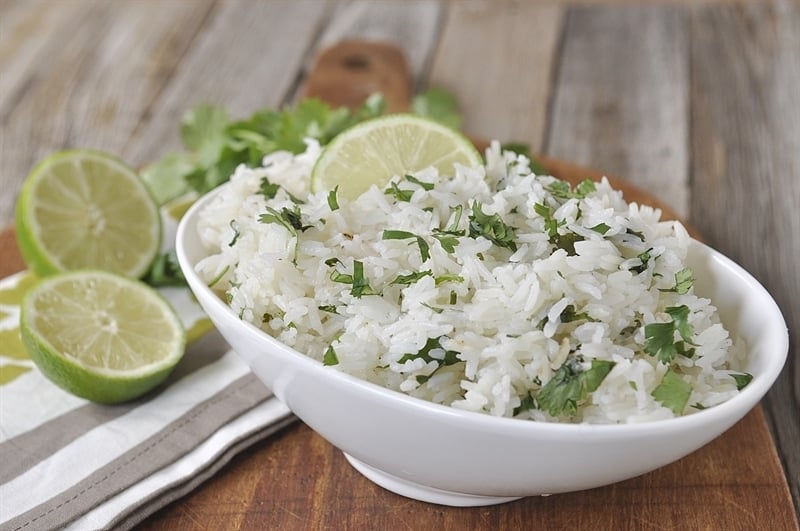 white bowl of cilantro lime rice