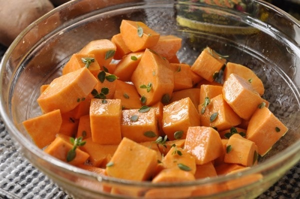 Maple Syrup Bacon Roasted Sweet Potatoes