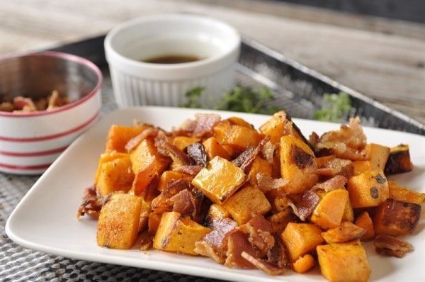 Maple Syrup Bacon Roasted Sweet Potatoes