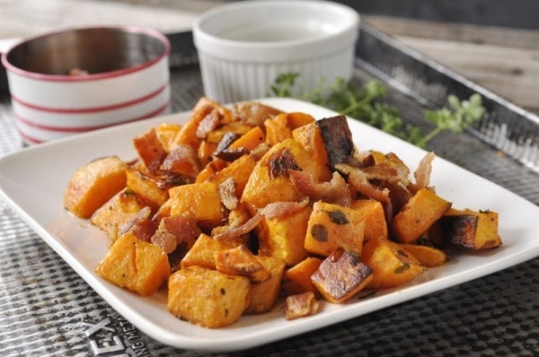 Maple Syrup Bacon Roasted Sweet Potatoes