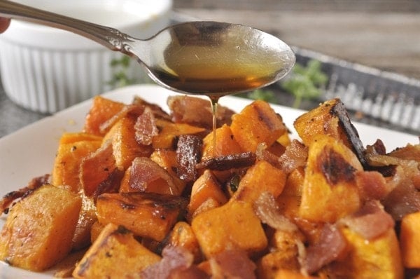 Maple Syrup Bacon Roasted Sweet Potatoes