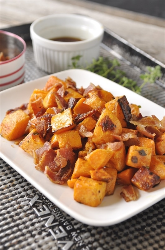 Maple Syrup Bacon Roasted Sweet Potatoes