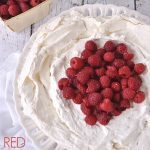 overhead shot of raspberry pavlova