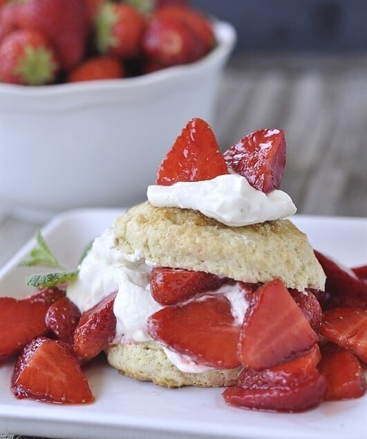 strawberry shortcake on a plate.