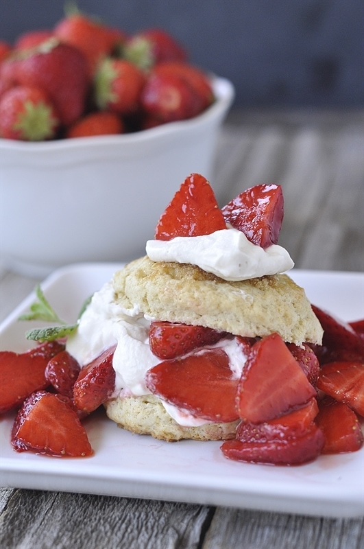 strawberry shortcake on a plate.