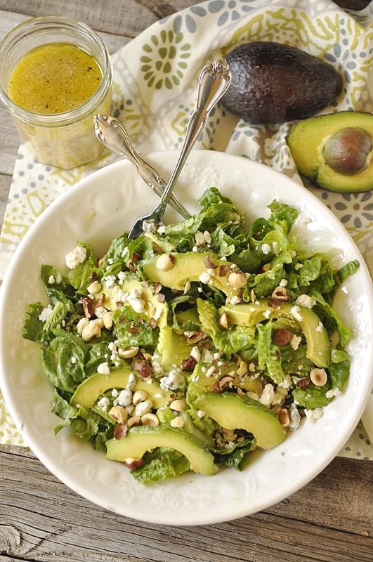 bowl of hazelnut avocado salad