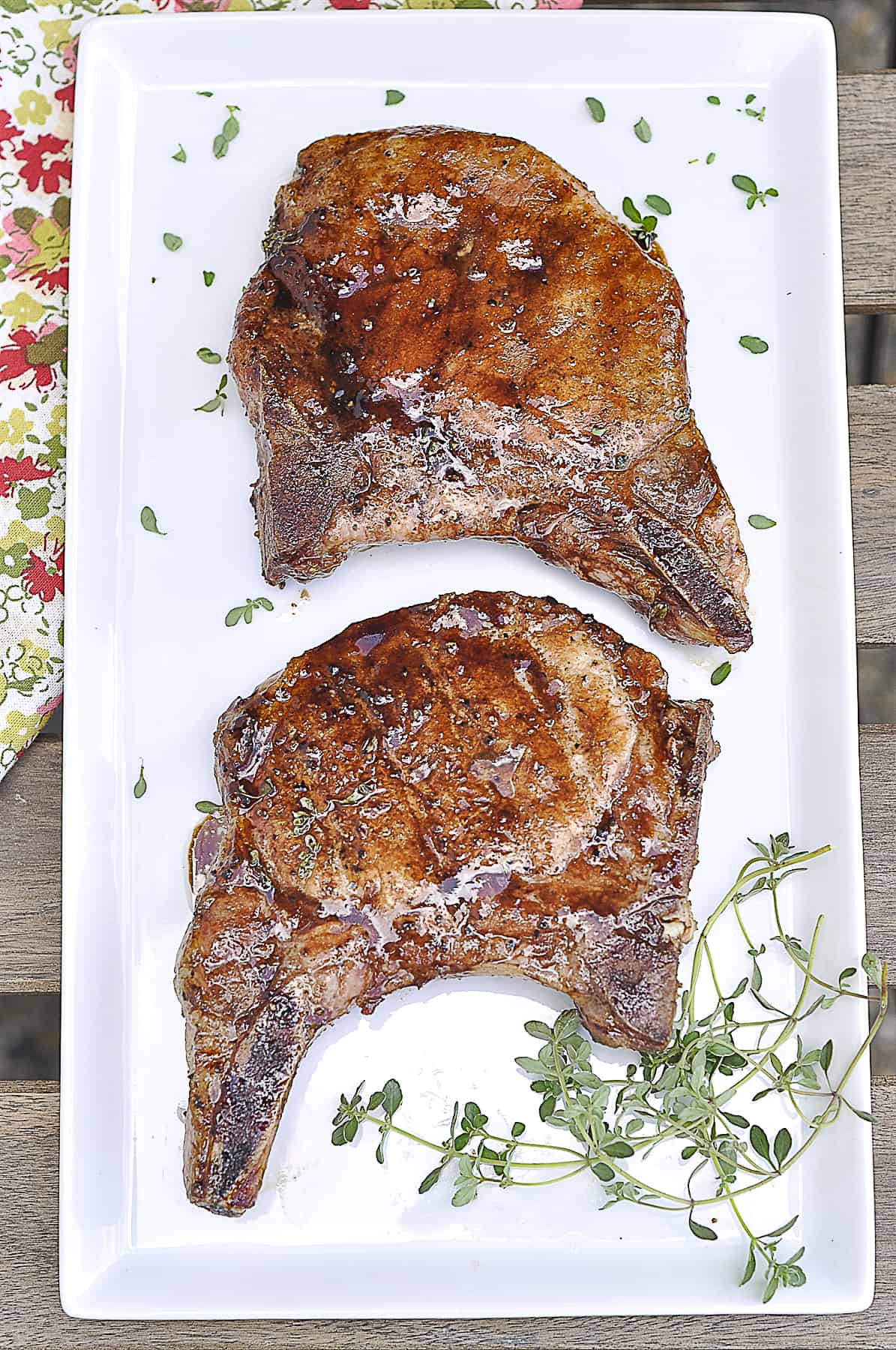 two pork chops on a plate