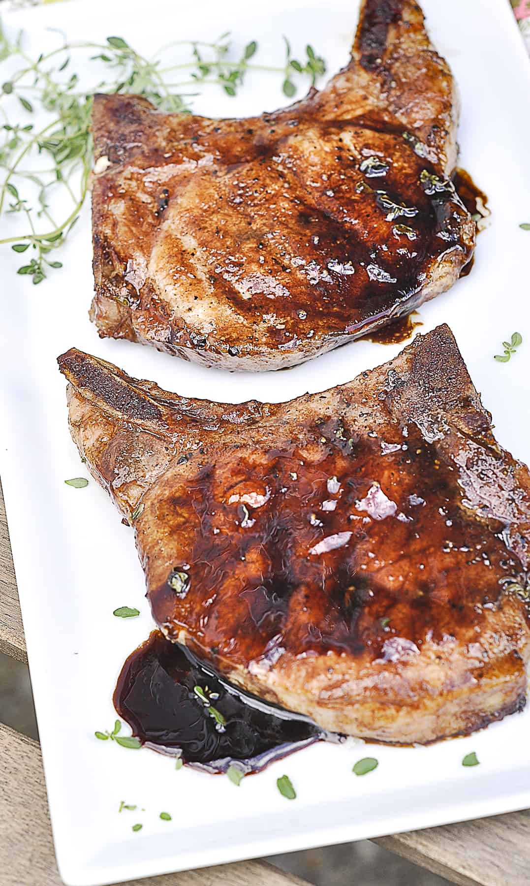 two balsamic glazed pork chops