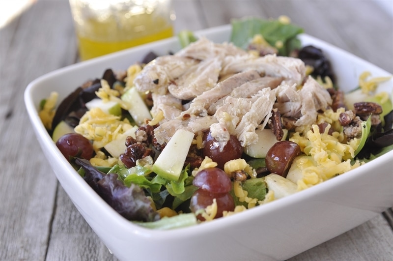 salad with chicken, apples, and pecans