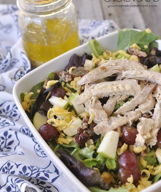 apple pecan chicken salad in a bowl