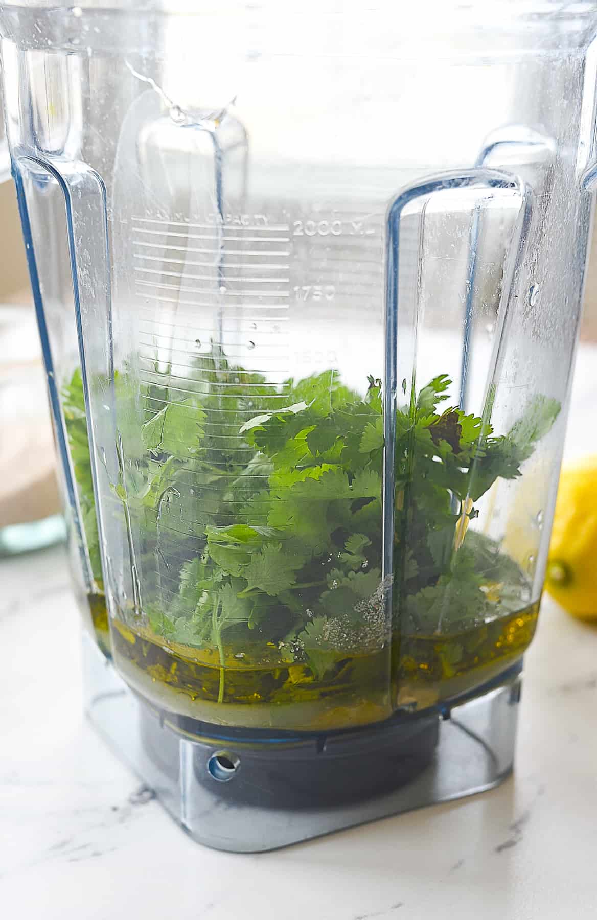 cilantro dressing ingredients in blender.