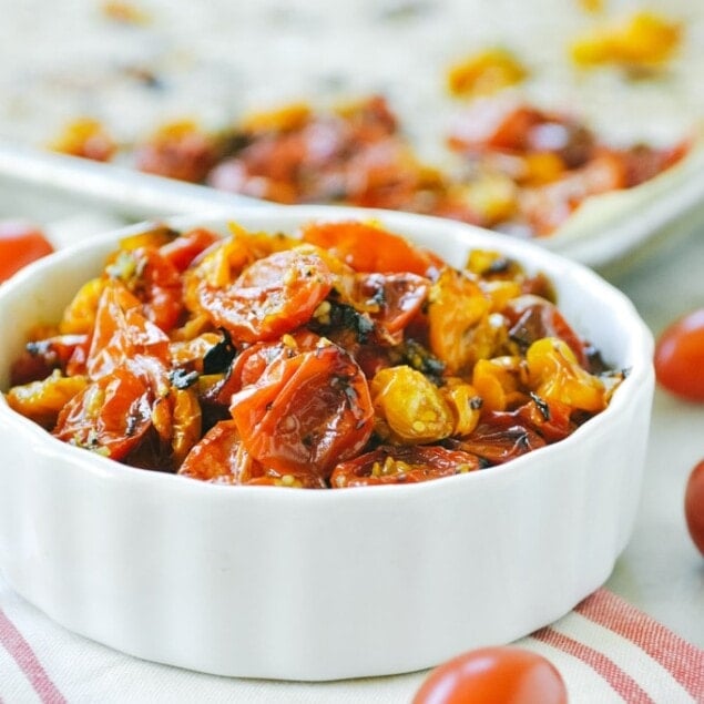 roasted tomatoe in a bowl.