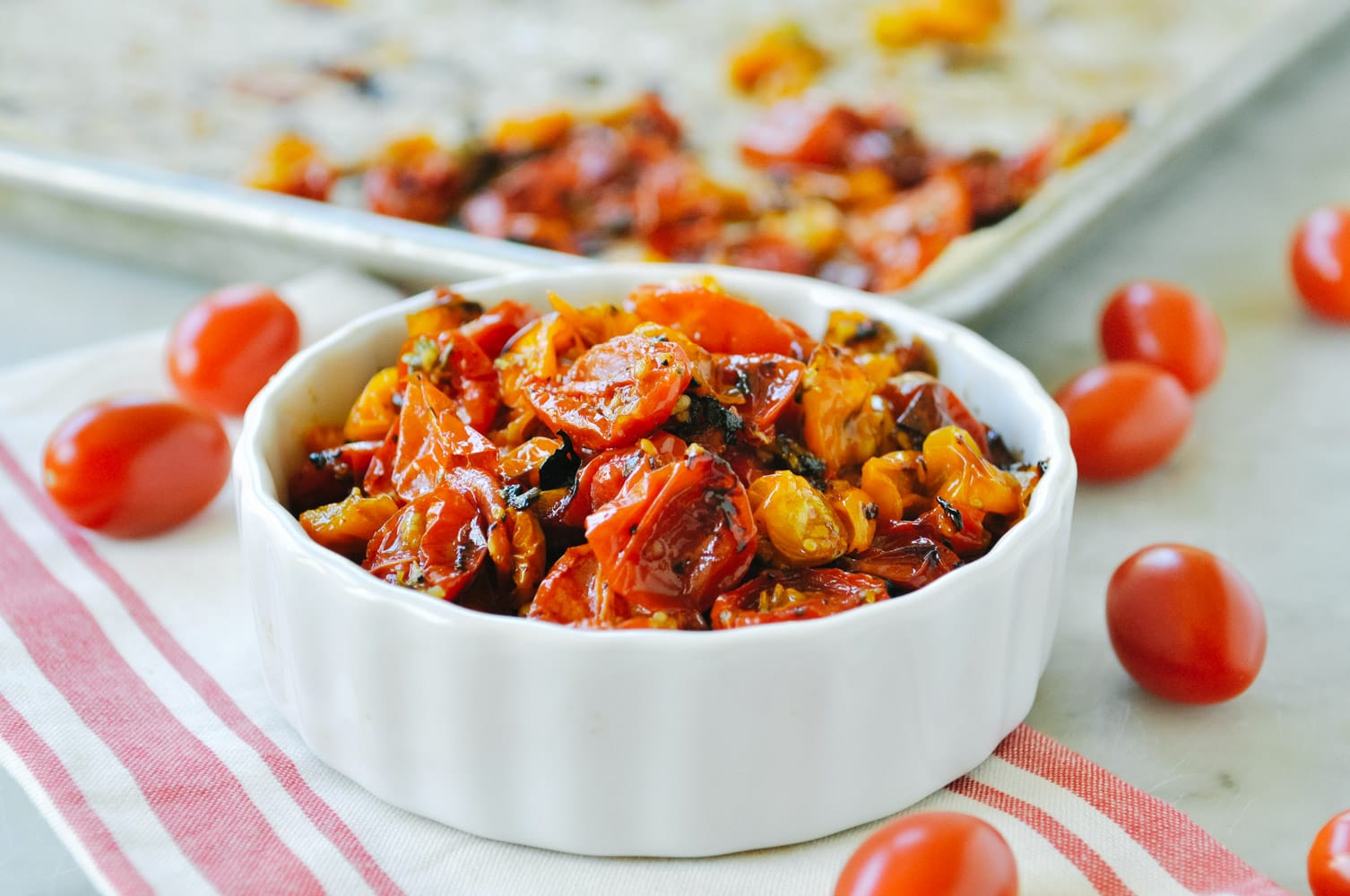 roasted cherry tomatoes in a bowl