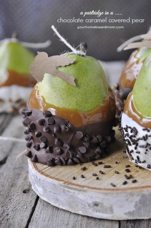 Caramel Covered Pears, a partridge in a pear tree@yourhomebasedmom.com