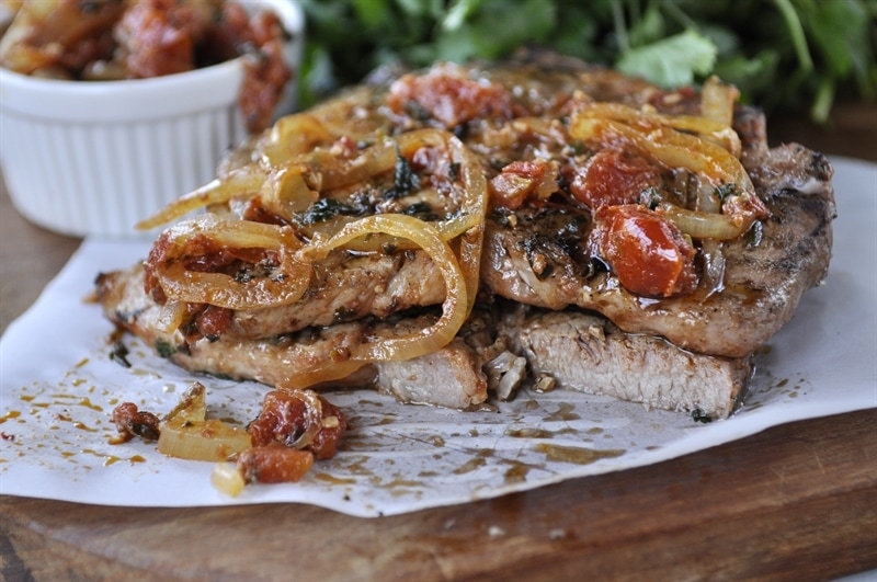 Chipotle Pork Chop with  Tomato and Onion  Relish