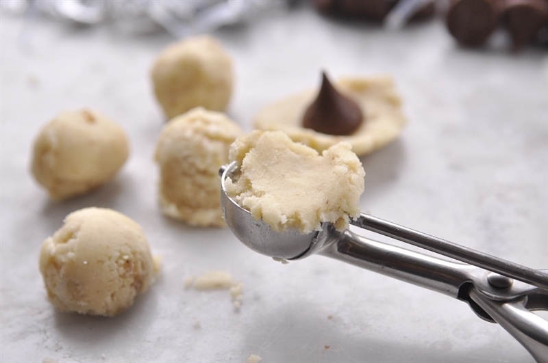 cookie dough in cookie scoop