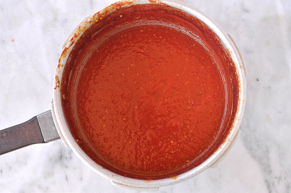 cooked tomato sauce in a pan