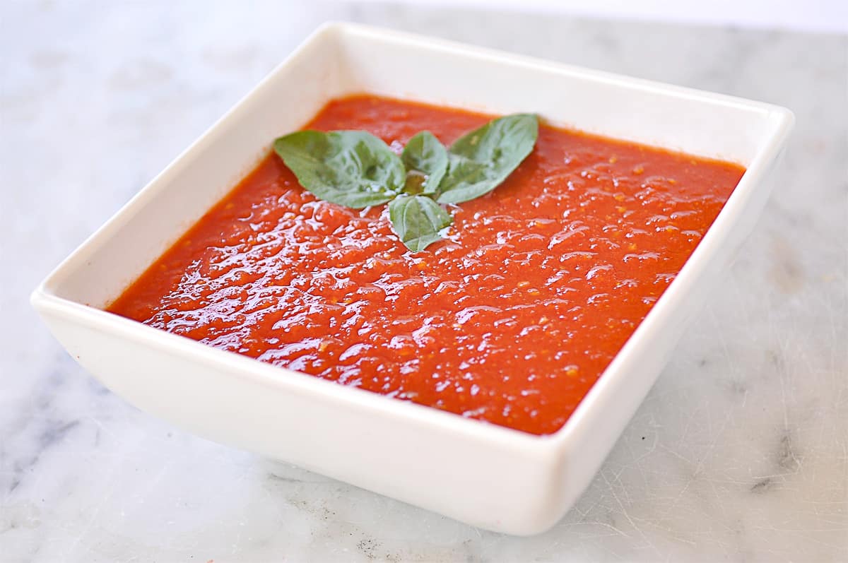 tomato sauce in a white bowl
